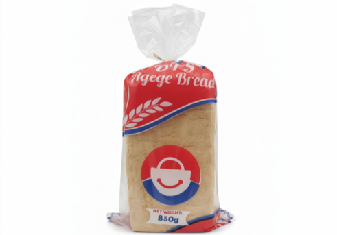 Bag of OTS agege Bread on a white background
