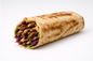 Rolled shawarma with beef and vegetables on a white background